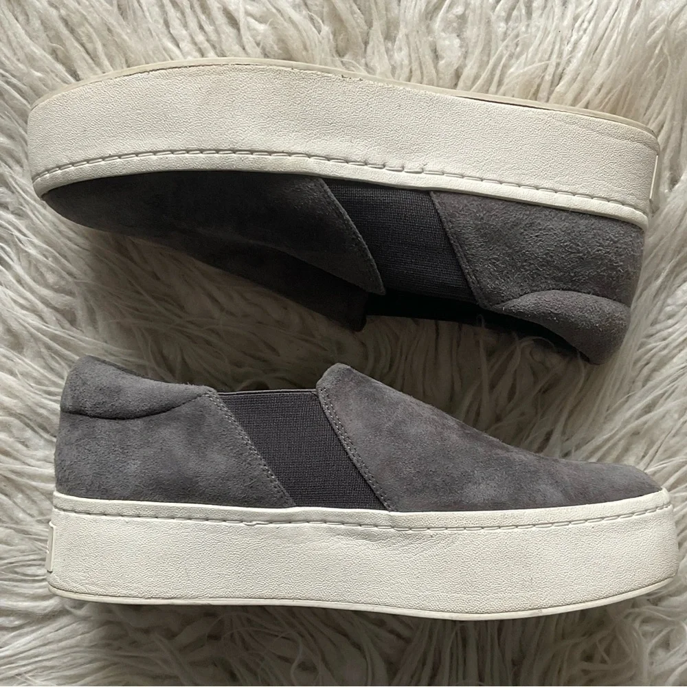 Vince Warren Gray Suede Leather Chunky Platform Flatform Slip-On Sneakers Size 6